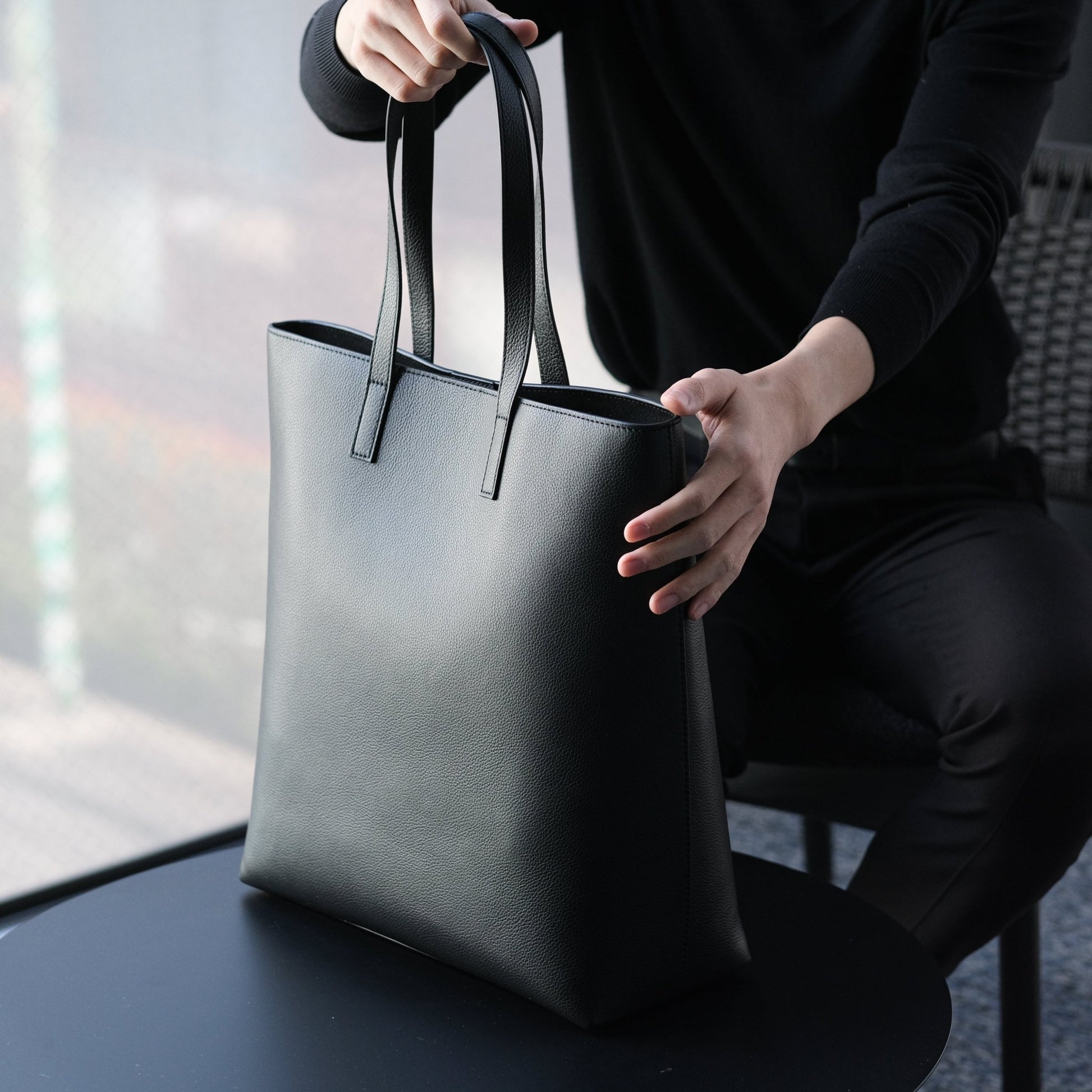 Italian Leather Casual Tote Bag (Beige) - aucentic