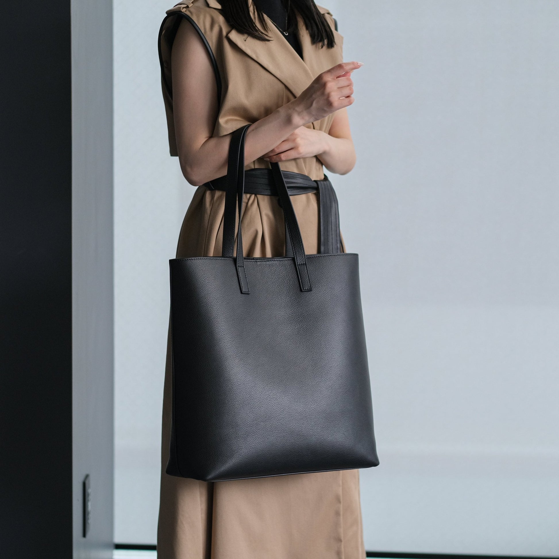 Italian Leather Casual Tote Bag (Grey) - aucentic