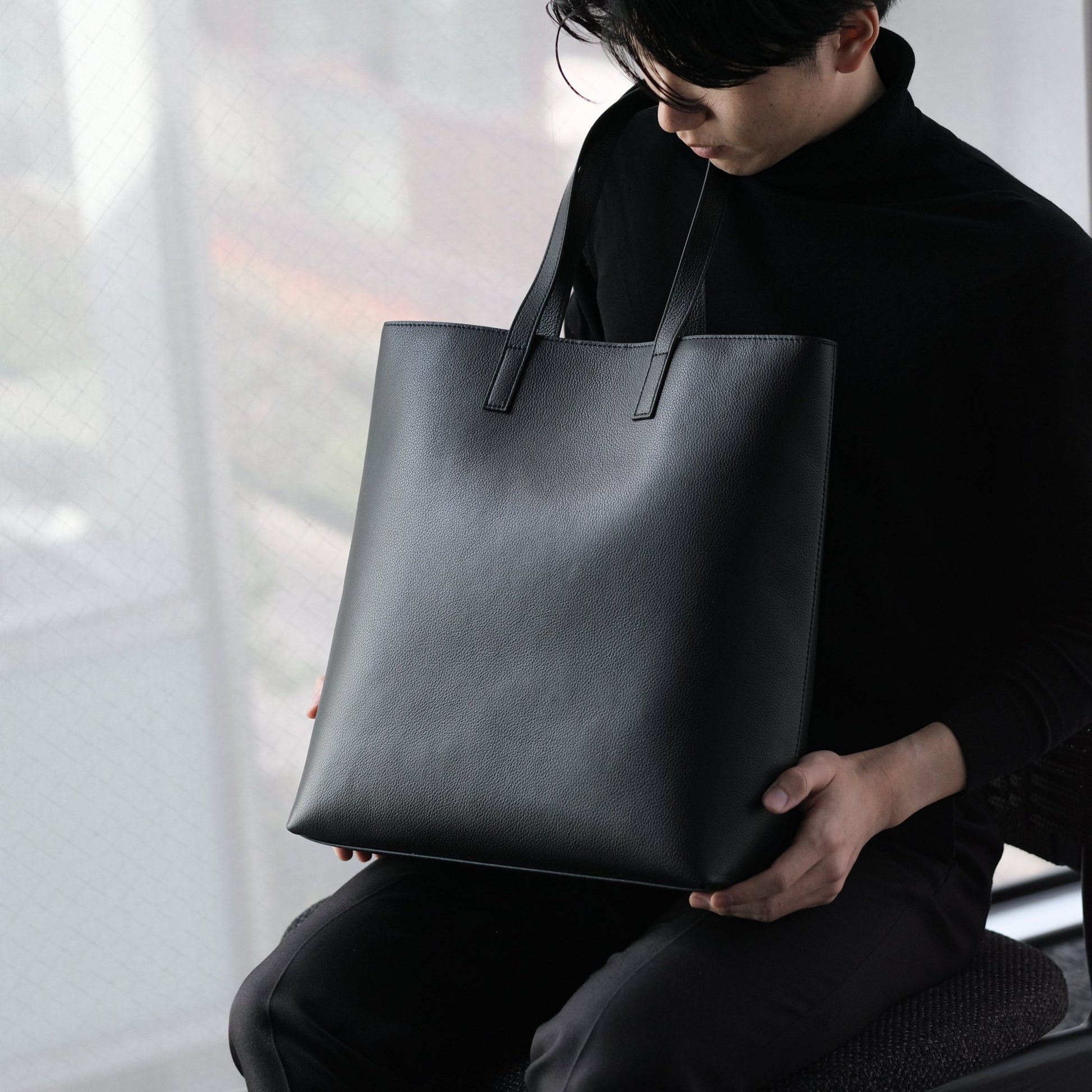 Italian Leather Casual Tote Bag (Grey) - aucentic