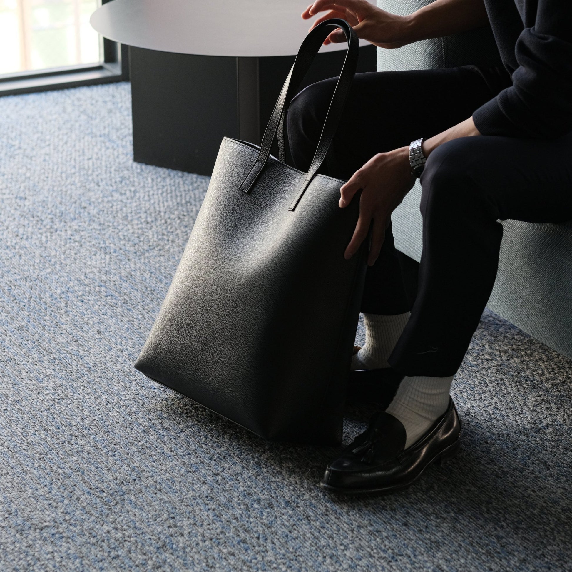 Italian Leather Casual Tote Bag (Grey) - aucentic