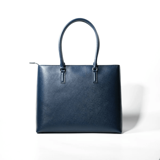 ITALIAN SAFFIANO LEATHER TOTE NAVY - aucentic