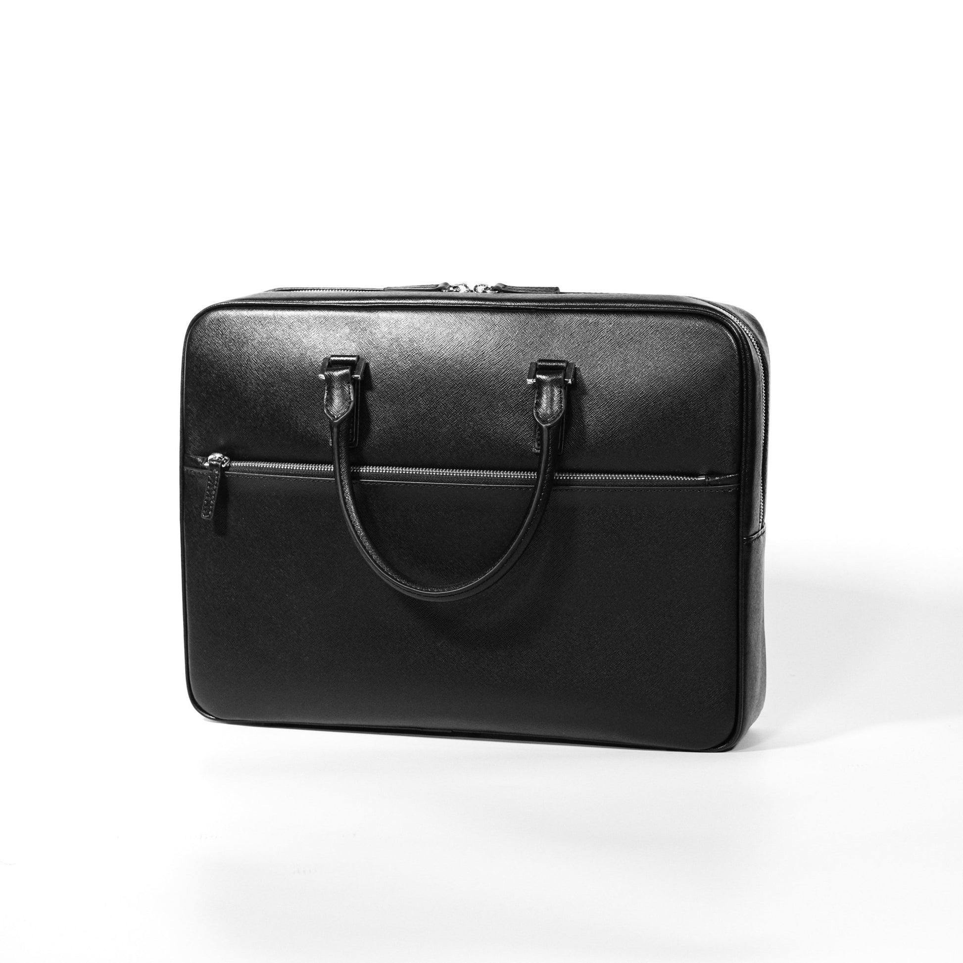 Italian Saffiano Leather Briefcase (with Front Zipper) - aucentic