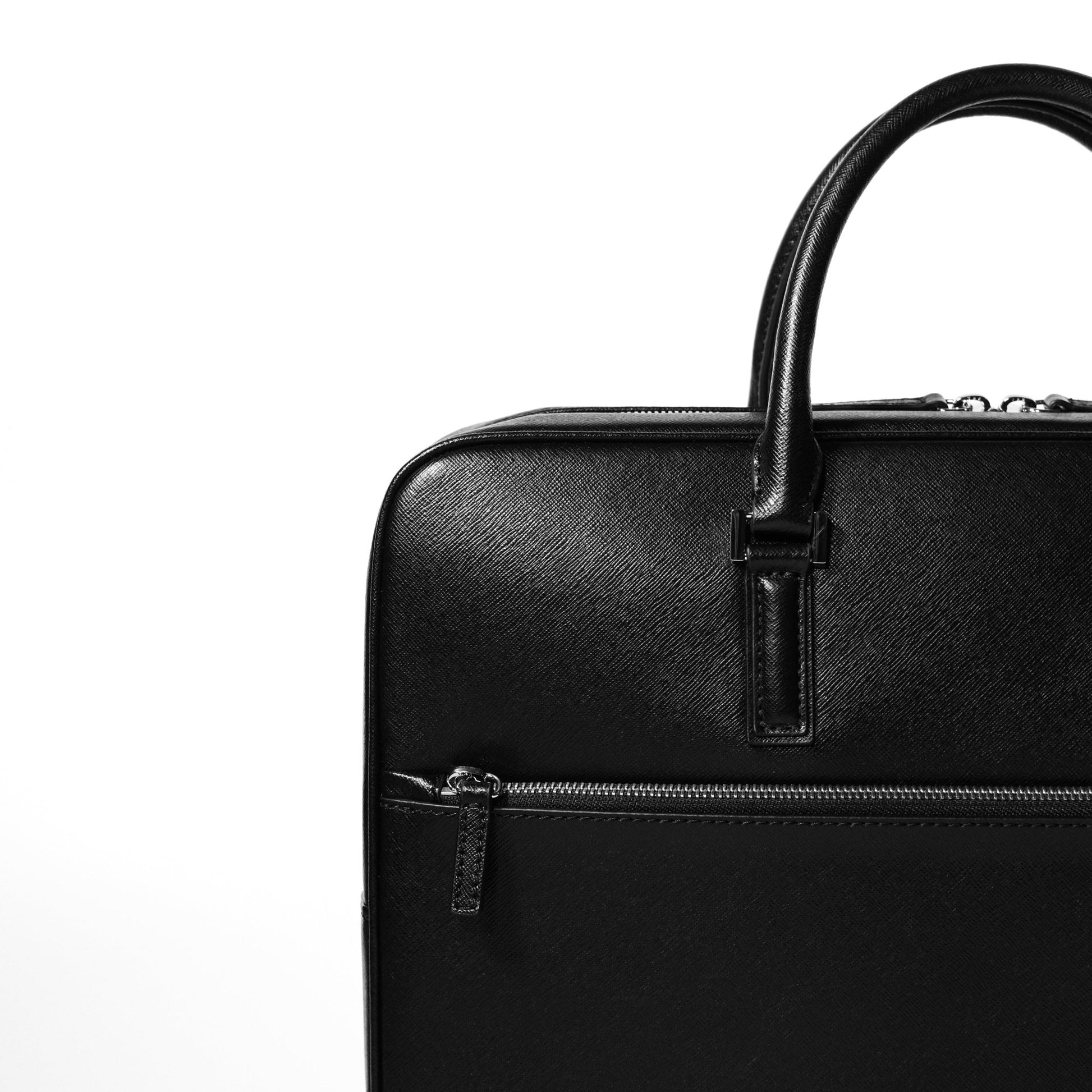 Italian Saffiano Leather Briefcase (with Front Zipper) - aucentic