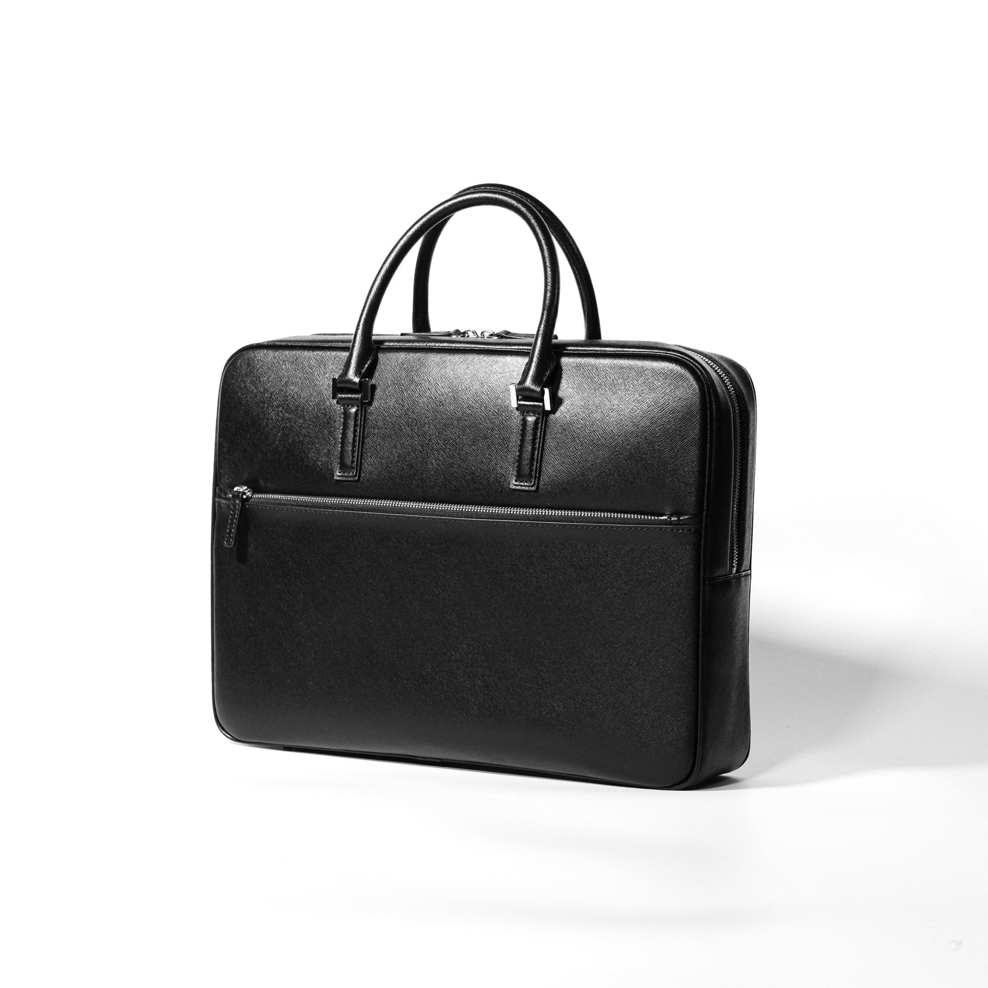 Italian Saffiano Leather Briefcase (with Front Zipper) - aucentic