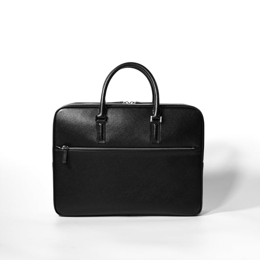 Italian Saffiano Leather Briefcase (with Front Zipper) - aucentic