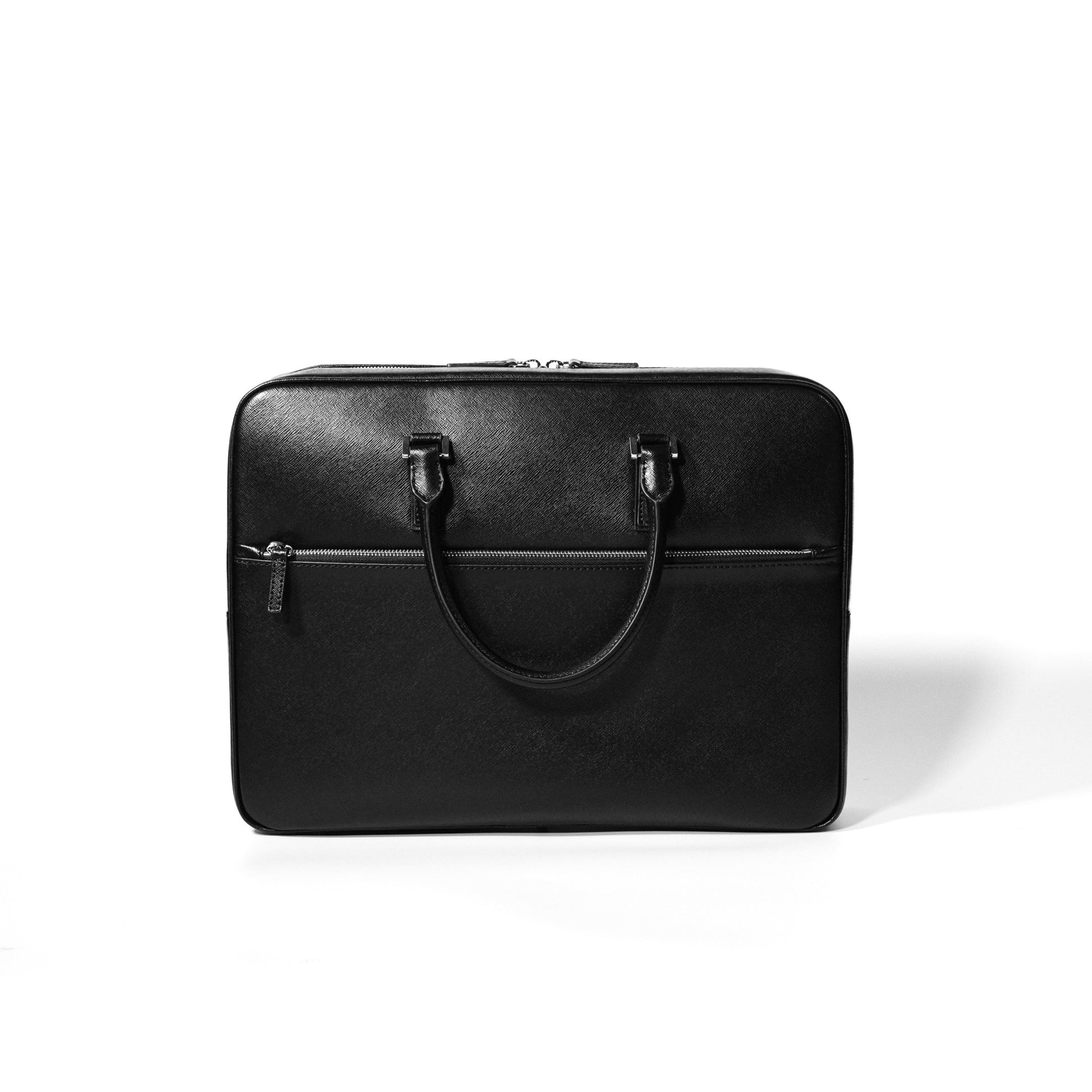 Italian Saffiano Leather Briefcase (with Front Zipper) - aucentic